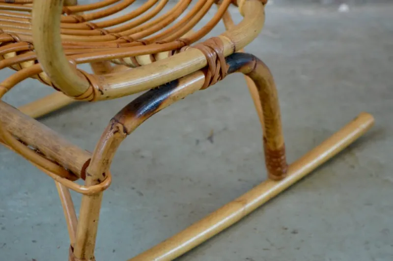 Sale Pamono Vintage Children's Rocking Chair in Rattan