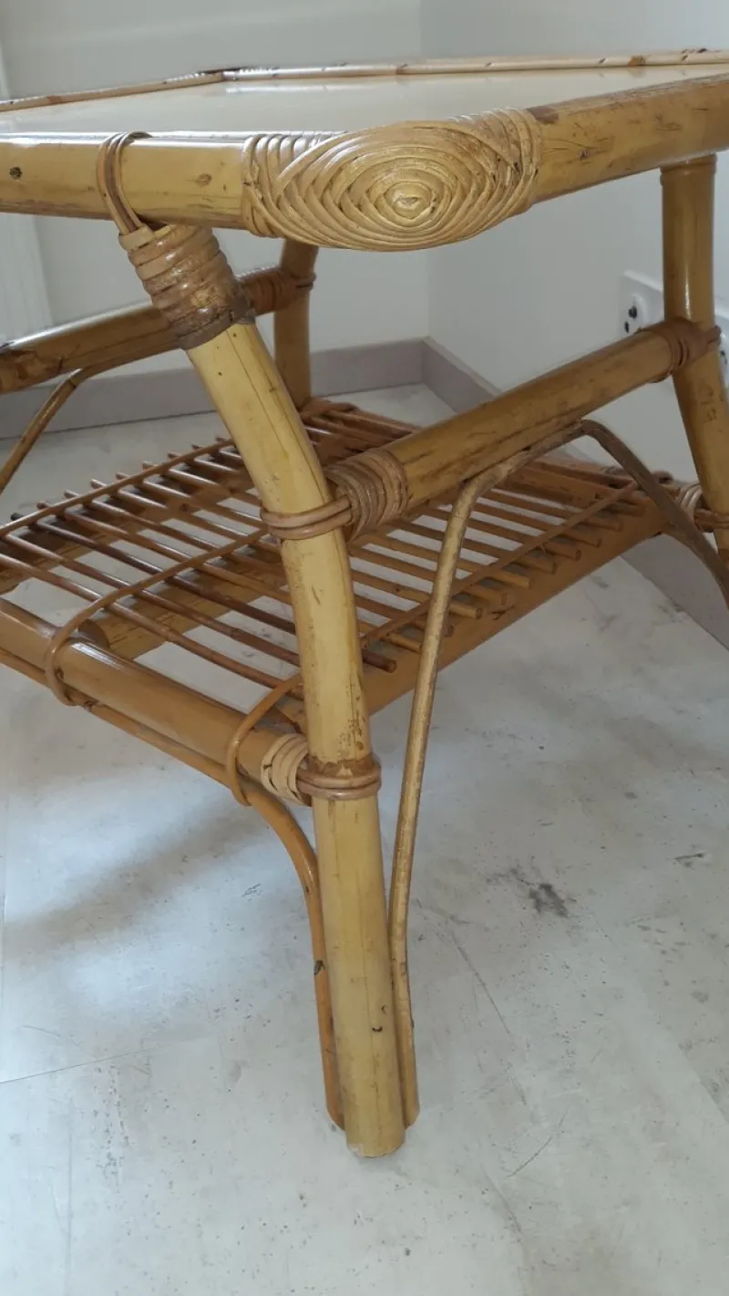 Pamono Vintage Children's Table in Rattan and Bamboo> Children's Tables