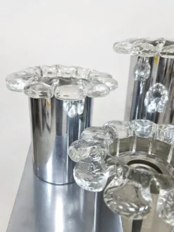 Pamono Vintage Chrome and Glass Flower Wall Sconces, 1970s, Set of 3> Wall Lights & Sconces