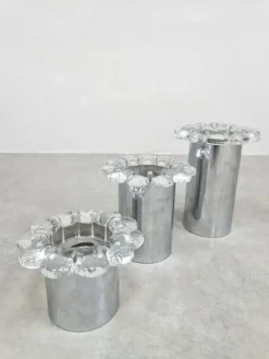 Pamono Vintage Chrome and Glass Flower Wall Sconces, 1970s, Set of 3><noscript><img width=