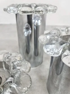 Pamono Vintage Chrome and Glass Flower Wall Sconces, 1970s, Set of 3><noscript><img width=