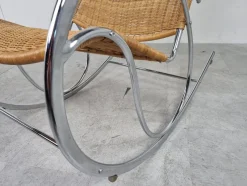 Pamono Vintage Chrome and Wicker Rocking Chair, 1970s