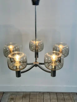 Online Pamono Vintage Chrome Metal Chandelier attributed to Gaetano Scolari, 1970s