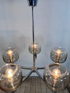 Online Pamono Vintage Chrome Metal Chandelier attributed to Gaetano Scolari, 1970s