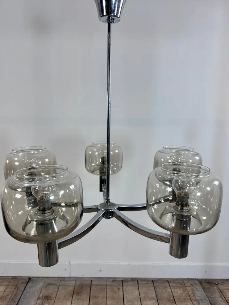Online Pamono Vintage Chrome Metal Chandelier attributed to Gaetano Scolari, 1970s