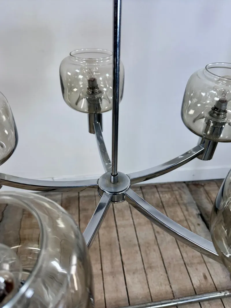 Online Pamono Vintage Chrome Metal Chandelier attributed to Gaetano Scolari, 1970s