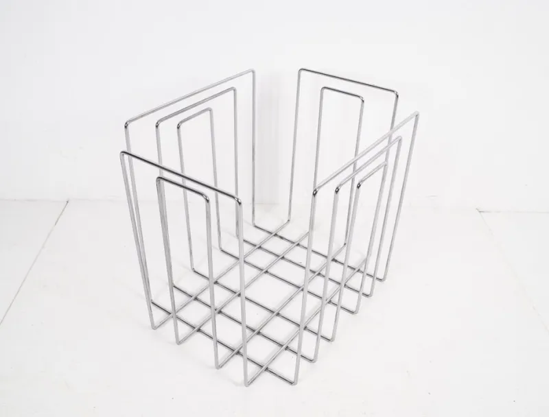 Pamono Vintage Chrome-Plated Magazine Rack in the of Style Willi Glaeser for TMP, 1980s> Magazine Racks