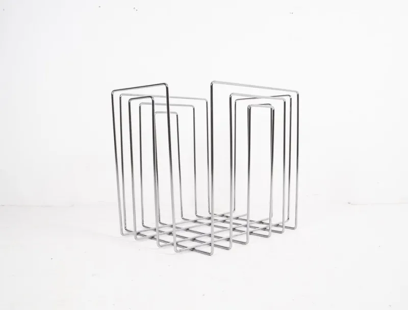 Pamono Vintage Chrome-Plated Magazine Rack in the of Style Willi Glaeser for TMP, 1980s> Magazine Racks