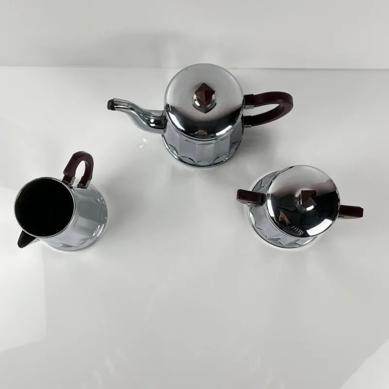 Pamono Vintage Chrome-Plated Metal and Bakelite Coffee Set, 1930s, Set of 3