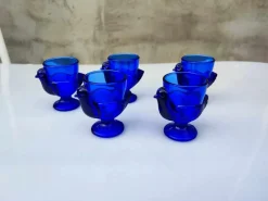 Pamono Vintage Cobalt Blue Glass Chicken Egg Cups, France, 1970s, Set of 5> Glassware
