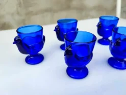 Pamono Vintage Cobalt Blue Glass Chicken Egg Cups, France, 1970s, Set of 5> Glassware
