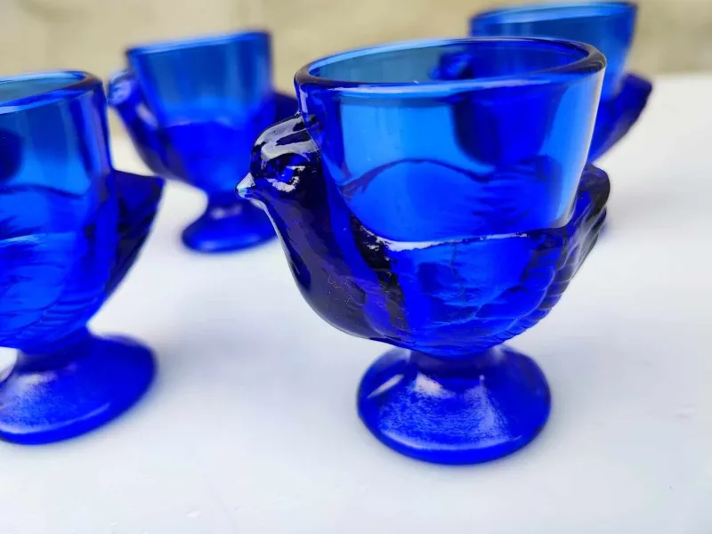 Pamono Vintage Cobalt Blue Glass Chicken Egg Cups, France, 1970s, Set of 5> Glassware