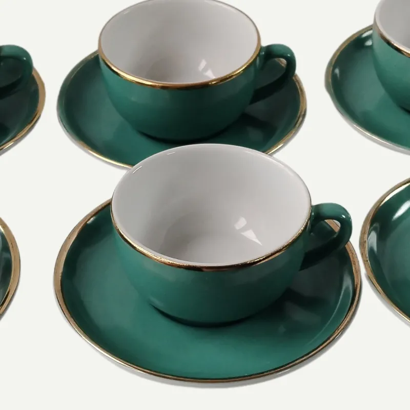 Pamono Vintage Coffee Cups in Turquoise Green Porcelain with Gold Detailing from Mitterteich Bavaria, 1950s, Set of 12> Coffee & Tea Service