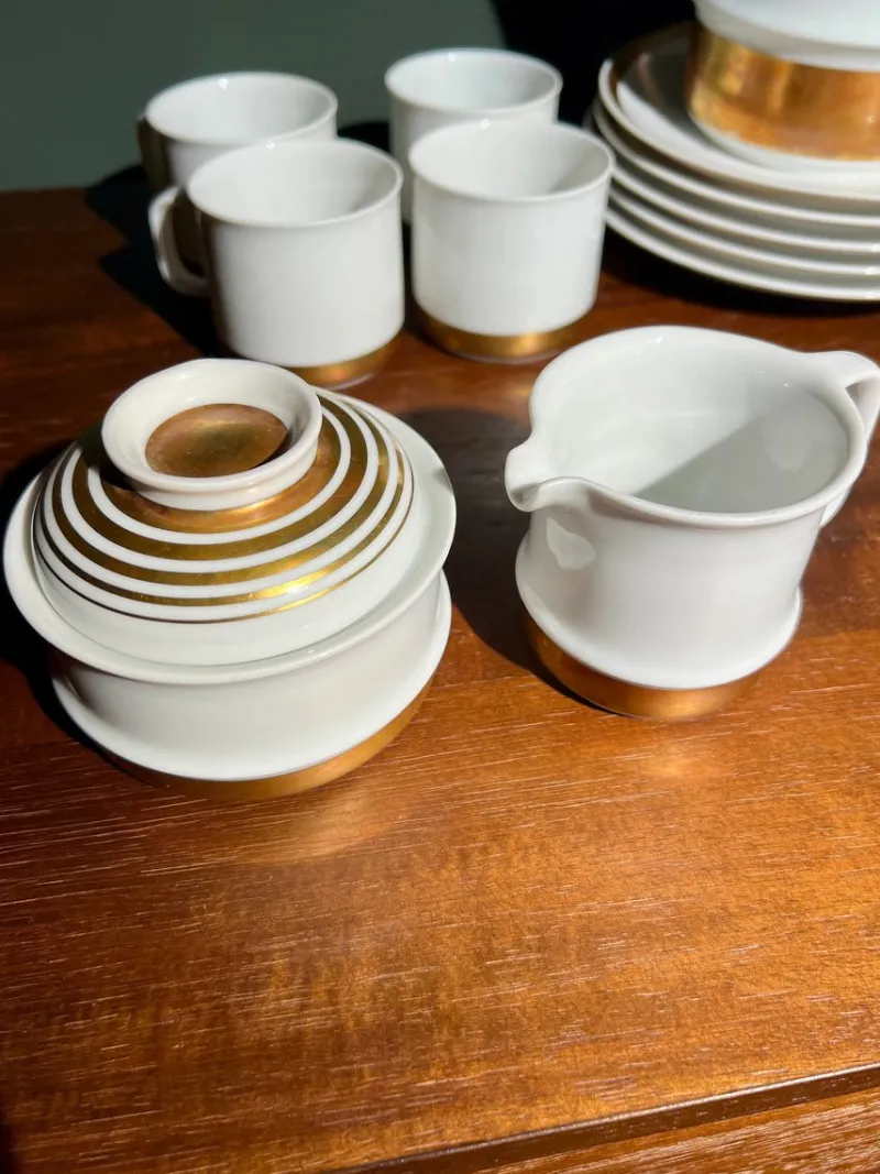 Pamono Vintage Coffee Service for Six People in 14K Gold Leaf, 1970s, Set of 21> Coffee & Tea Service