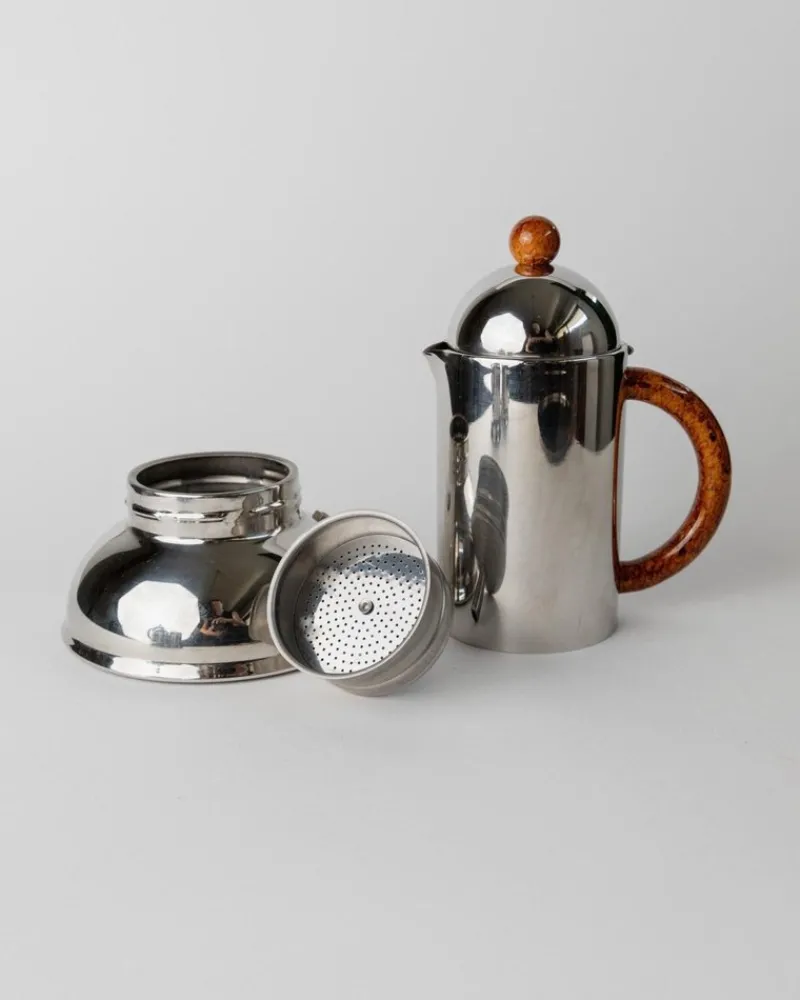 Pamono Vintage Coffee Service in Stainless Steel with Brown Details from Inoxpran, Italy, 1980s, Set of 5> Coffee & Tea Service