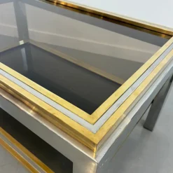 Pamono Vintage Coffee Table in Brass and Smoked Glass, 1970s><noscript><img width=