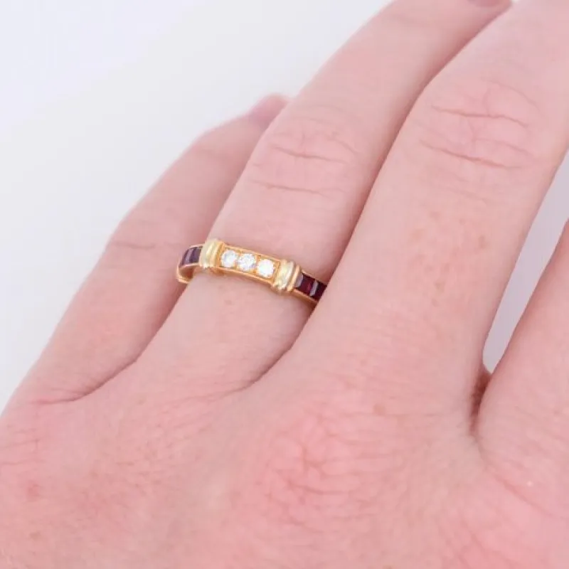 Pamono Vintage Contessa Wedding Ring in Yellow and White Gold, Diamonds, Rubies by Cartier, 1990s> Rings