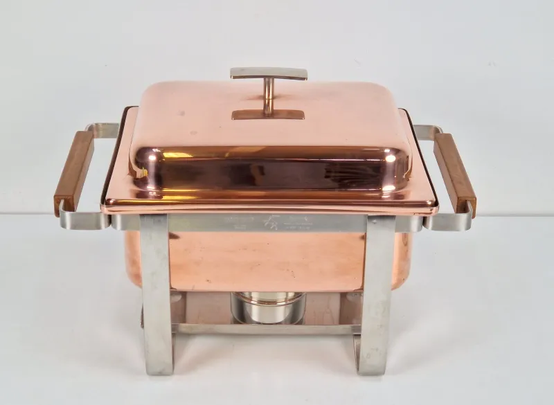 Pamono Vintage Copper-plated Stainless Steel Spring Chafing Dish, Switzerland, 1980s> Dinnerware Accessories
