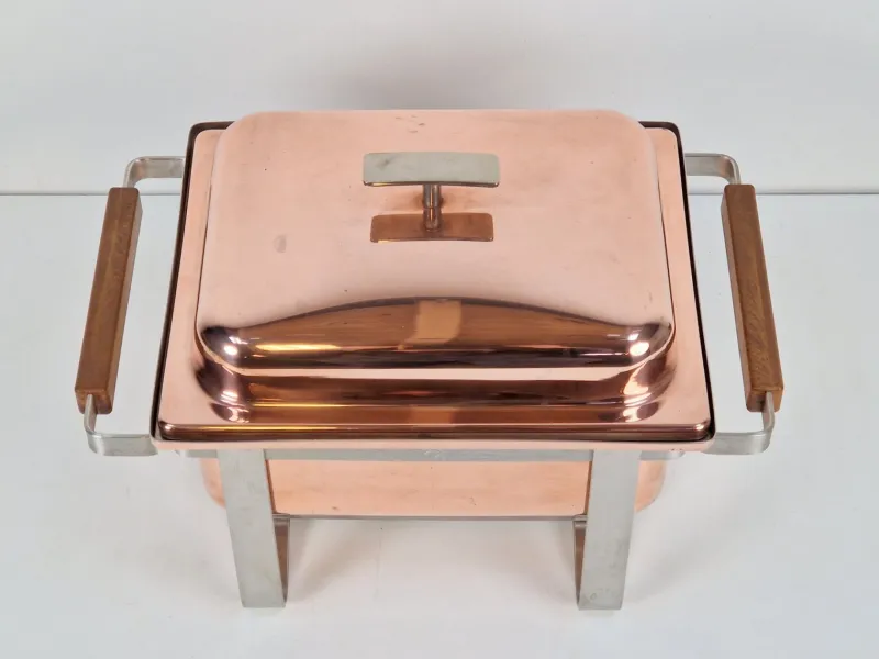 Pamono Vintage Copper-plated Stainless Steel Spring Chafing Dish, Switzerland, 1980s> Dinnerware Accessories