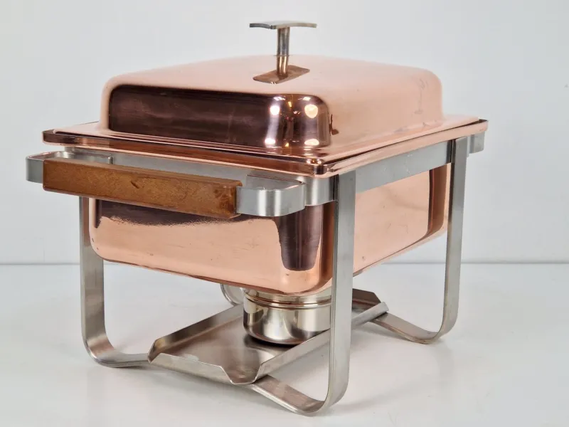 Pamono Vintage Copper-plated Stainless Steel Spring Chafing Dish, Switzerland, 1980s> Dinnerware Accessories