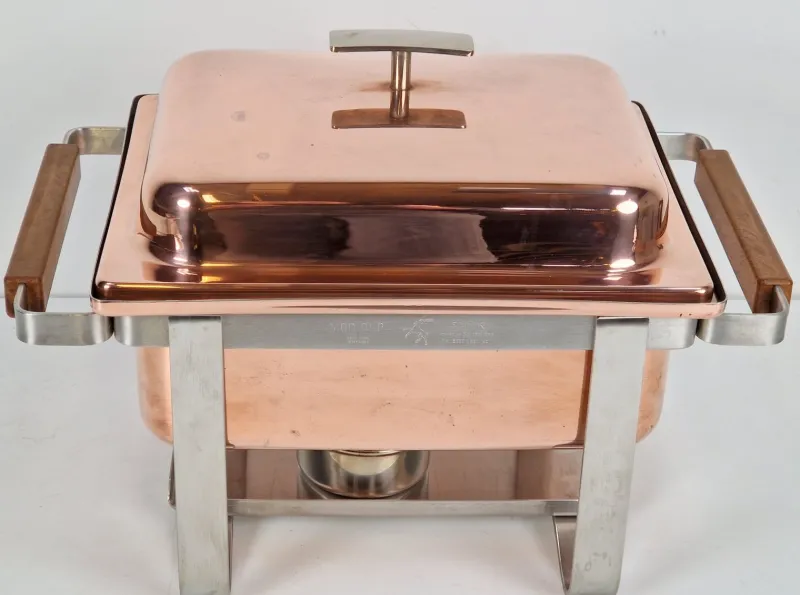 Pamono Vintage Copper-plated Stainless Steel Spring Chafing Dish, Switzerland, 1980s> Dinnerware Accessories