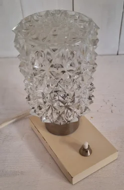 Clearance Pamono Vintage Cream Bedside Lamp with Chrome-Plated Metal Fitting and Clear Relief Glass Shade from Hillebrand-Leuchten, 1970s