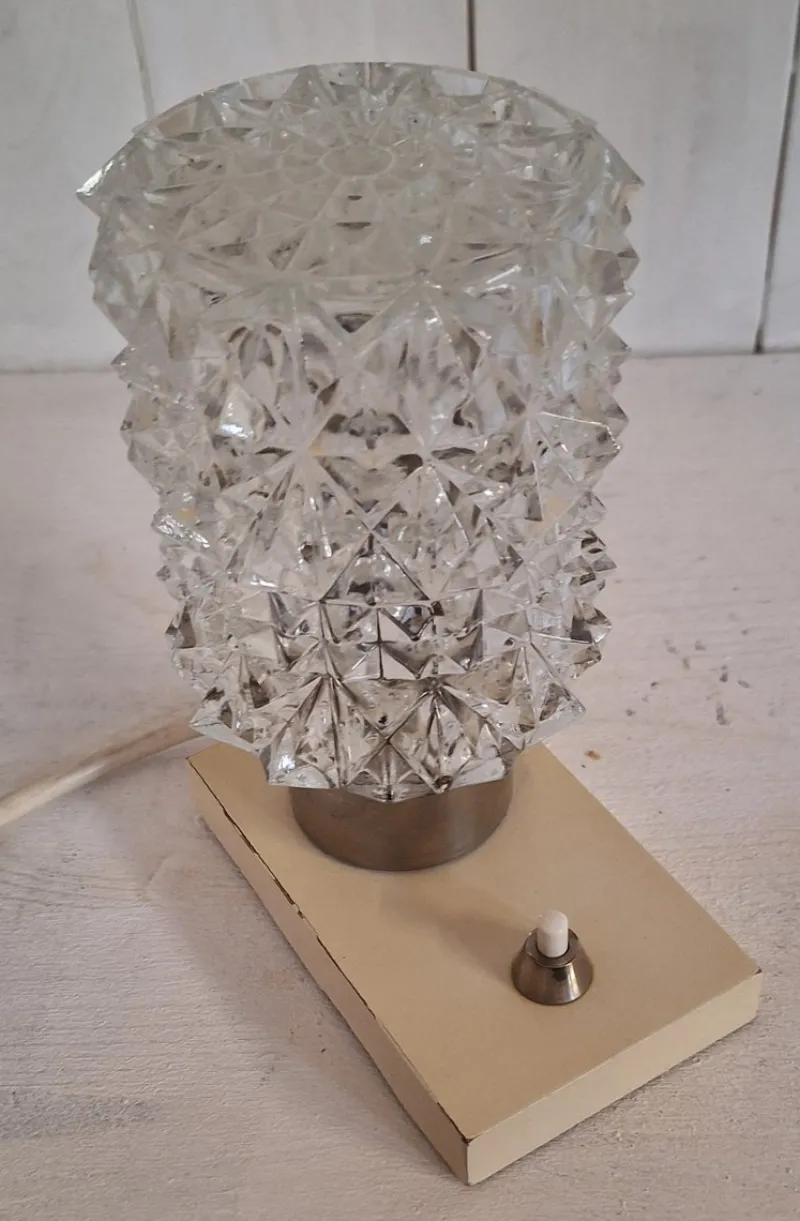 Clearance Pamono Vintage Cream Bedside Lamp with Chrome-Plated Metal Fitting and Clear Relief Glass Shade from Hillebrand-Leuchten, 1970s