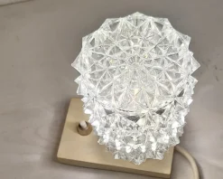 Clearance Pamono Vintage Cream Bedside Lamp with Chrome-Plated Metal Fitting and Clear Relief Glass Shade from Hillebrand-Leuchten, 1970s