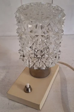 Clearance Pamono Vintage Cream Bedside Lamp with Chrome-Plated Metal Fitting and Clear Relief Glass Shade from Hillebrand-Leuchten, 1970s