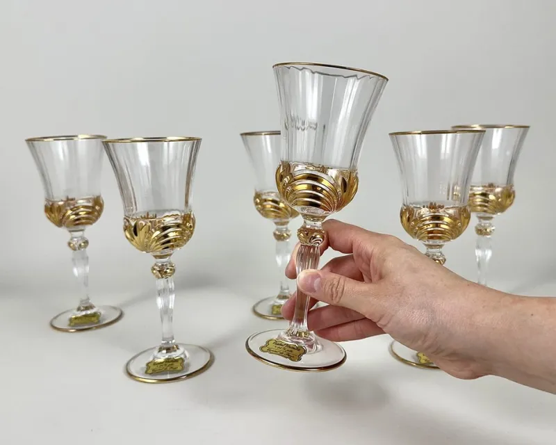Pamono Vintage Cristal De Paris Gold Trimmed Crystal Wine Glasses, 1980s, Set of 6> Glassware