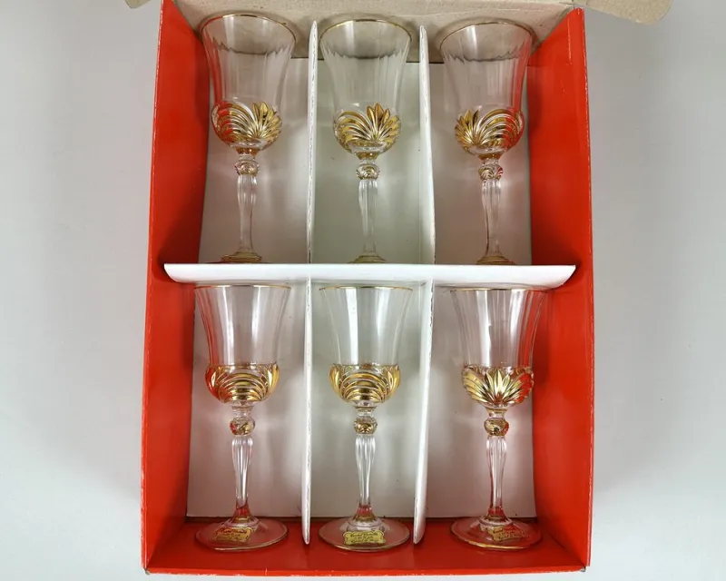 Pamono Vintage Cristal De Paris Gold Trimmed Crystal Wine Glasses, 1980s, Set of 6> Glassware