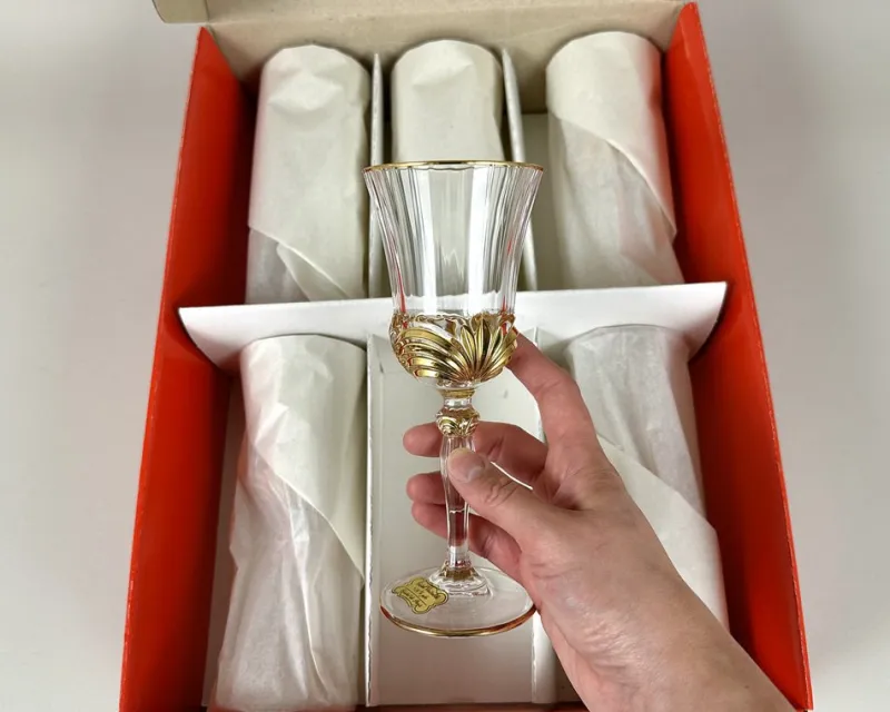 Pamono Vintage Cristal De Paris Gold Trimmed Crystal Wine Glasses, 1980s, Set of 6> Glassware