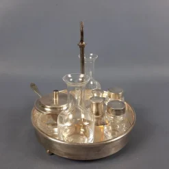 Pamono Vintage Crystal and Silver-Plated Metal Oil and Vinegar with Salt and Pepper Set, 1970s, Set of 5> Dinnerware Accessories
