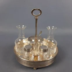 Pamono Vintage Crystal and Silver-Plated Metal Oil and Vinegar with Salt and Pepper Set, 1970s, Set of 5><noscript><img width=