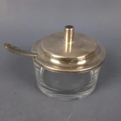 Pamono Vintage Crystal and Silver-Plated Metal Oil and Vinegar with Salt and Pepper Set, 1970s, Set of 5><noscript><img width=