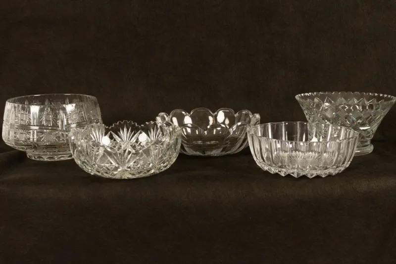 Pamono Vintage Crystal Bowls, 1940s, Set of 5> Bowls