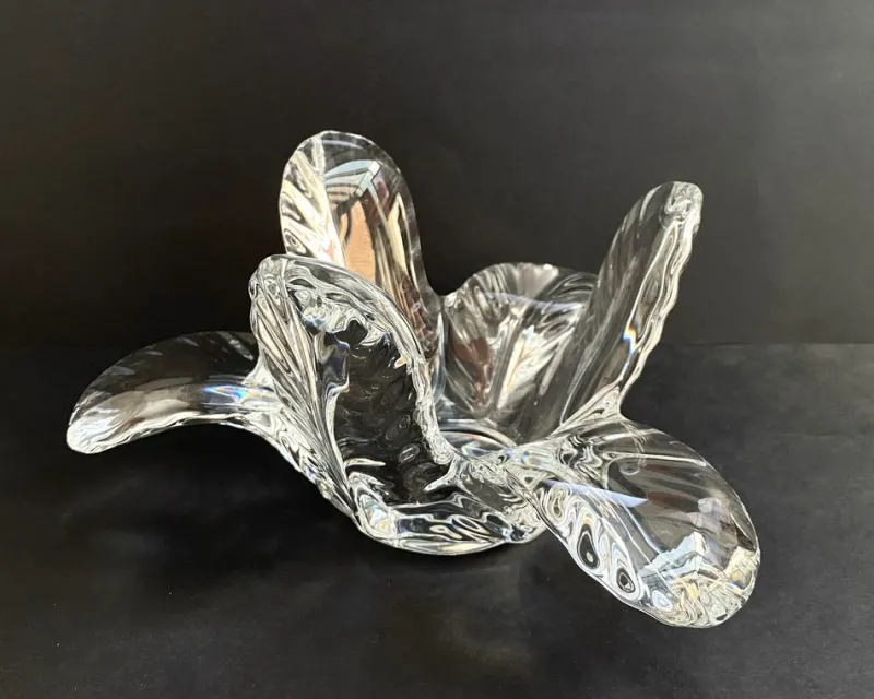 Clearance Pamono Vintage Crystal Leaf Bowl from Vannes, France, 1960s
