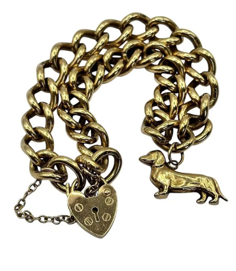 Outlet Pamono Vintage 9ct Gold Heart Padlock Bracelet