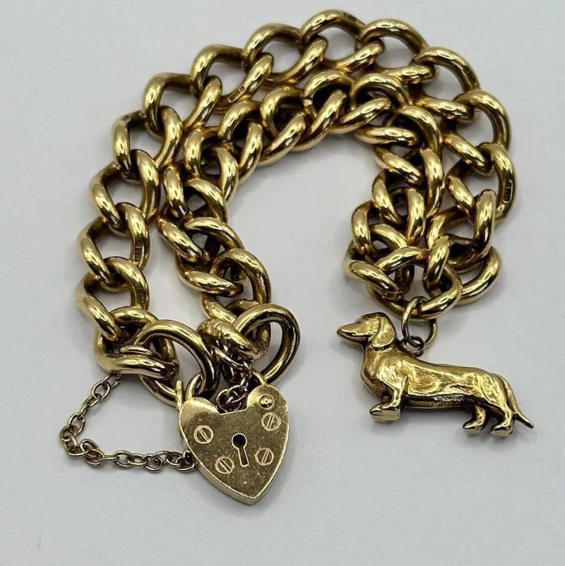 Outlet Pamono Vintage 9ct Gold Heart Padlock Bracelet