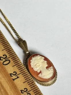 Hot Pamono Vintage 9ct Gold Shell Cameo Pendant Necklace