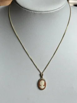 Hot Pamono Vintage 9ct Gold Shell Cameo Pendant Necklace