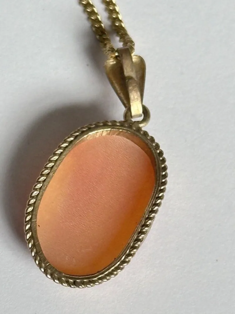 Hot Pamono Vintage 9ct Gold Shell Cameo Pendant Necklace