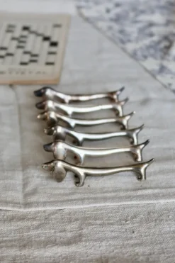Discount Pamono Vintage Dachshund Knife Rests in Patinated Silver Metal, 1970s, Set of 6