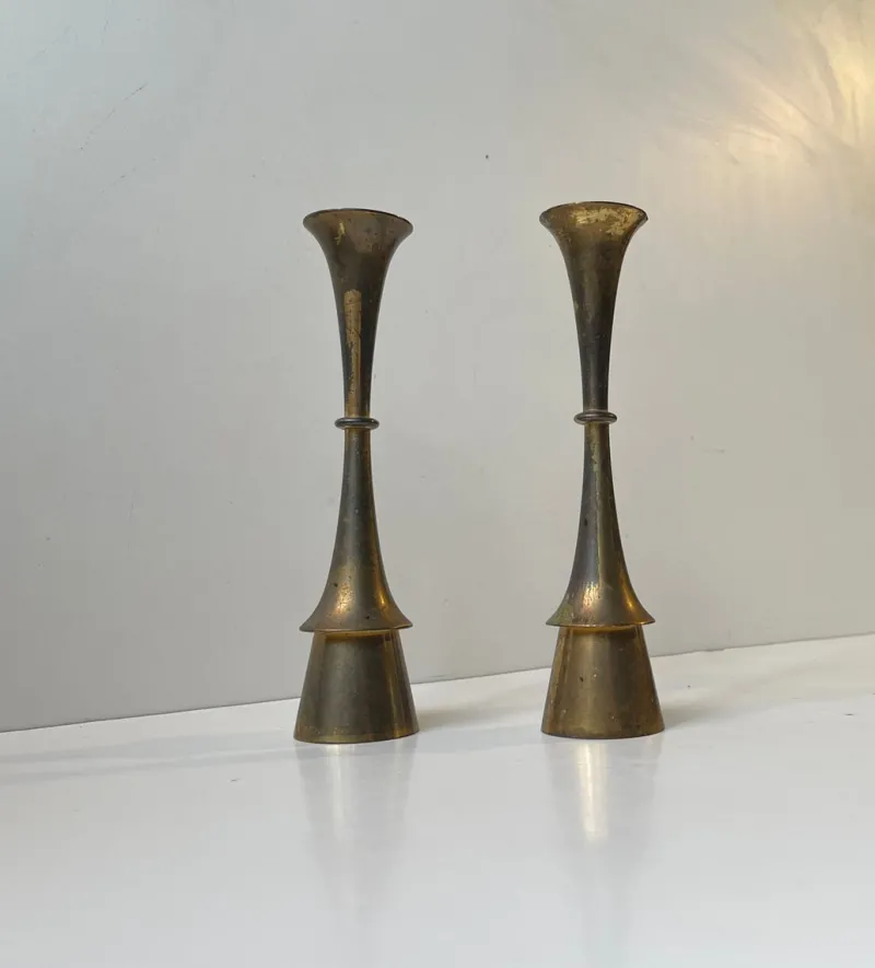 Clearance Pamono Vintage Danish Candleholders in Brass by Jens Harald Quistgaard, 1960s, Set of 2