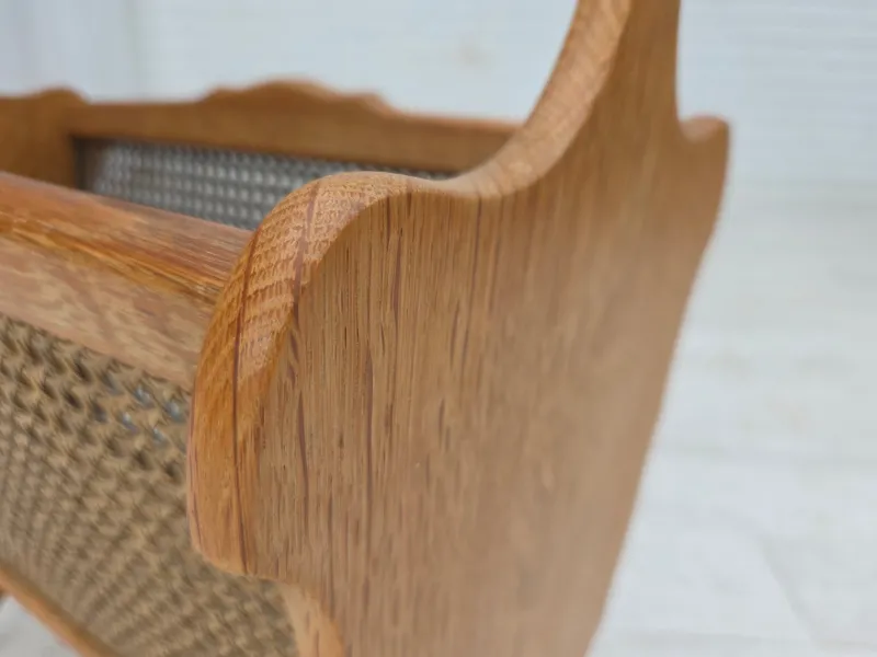 Pamono Vintage Danish Newspaper Holder in Oak and Furniture Mesh, 1970s> Magazine Racks