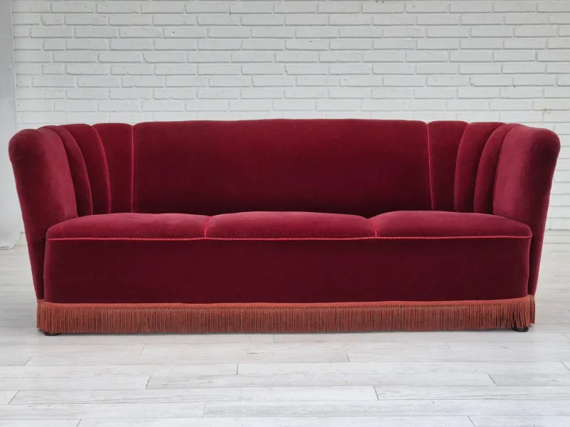 Online Pamono Vintage Danish 3-Seater Sofa in Cherry-Red Furniture Velour, 1960s
