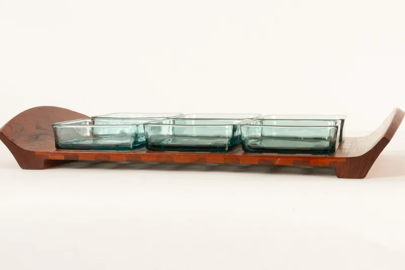 New Pamono Vintage Danish Teak and Glass Tray by Jens Quistgaard for IHQ Dansk Designs, 1960s