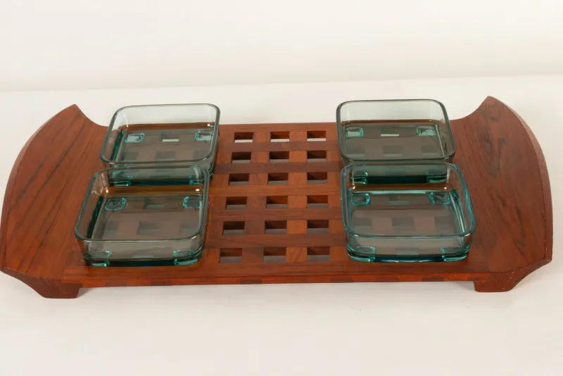 New Pamono Vintage Danish Teak and Glass Tray by Jens Quistgaard for IHQ Dansk Designs, 1960s