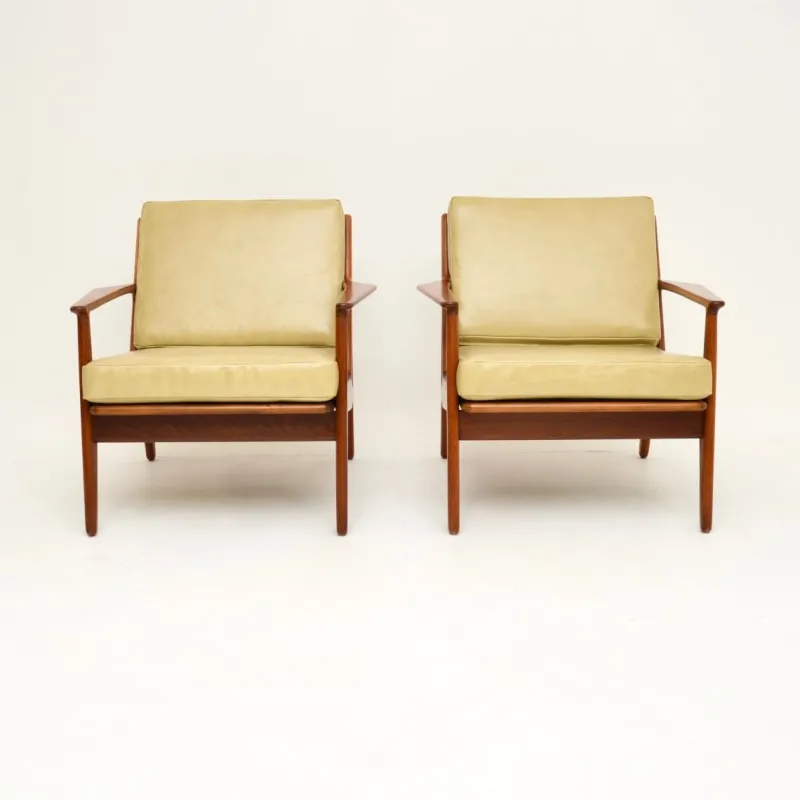 New Pamono Vintage Danish Teak and Leather Armchairs attributed to Arne Vodder, 1960s, Set of 2