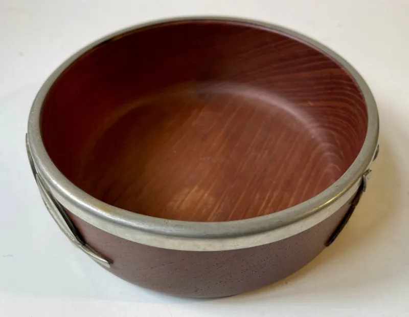Best Pamono Vintage Danish Teak Bowl with Pewter Flowers, 1960s
